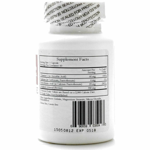 Supplement facts of Cardiovascular Research Cortol Ace Adrenal Cortex, 60 caps bottle showcasing nutritional information.