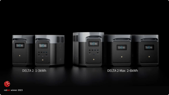 EcoFlow DELTA 2 Max Power Station and DELTA 2 portable power stations displayed side by side.