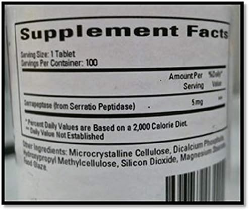 Supplement Facts label showing Cardiovascular Research Serraflazyme ingredients, including serratiopeptidase, for pain relief.