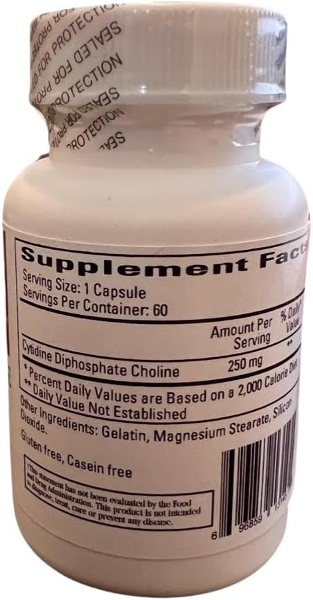 Cardiovascular Research Cytidine Choline 250 mg Supplement Facts label showing ingredients and serving size.