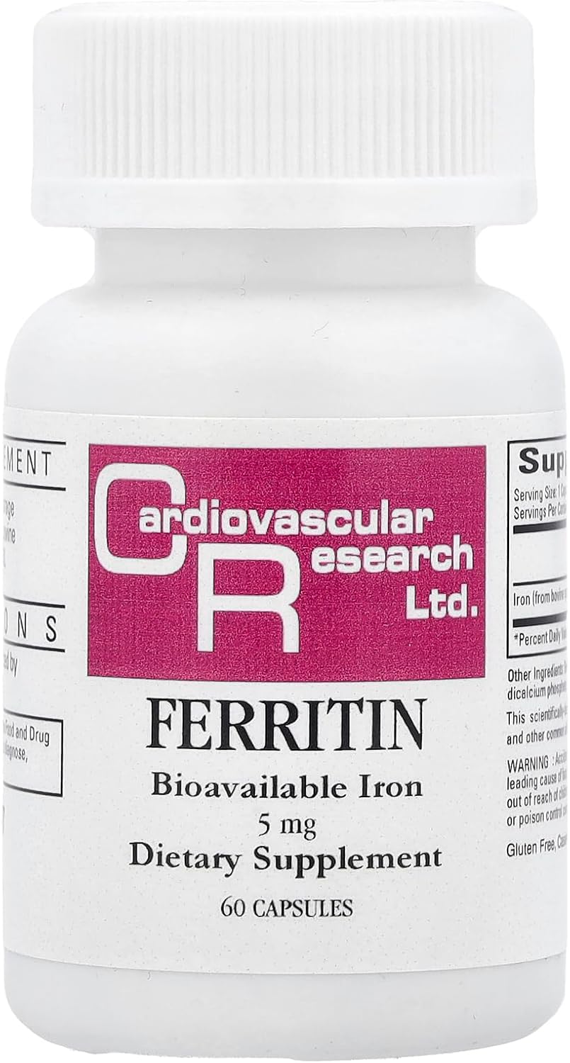 Cardiovascular Research Ferritin Bioavailable Iron 5 mg dietary supplement bottle with 60 capsules