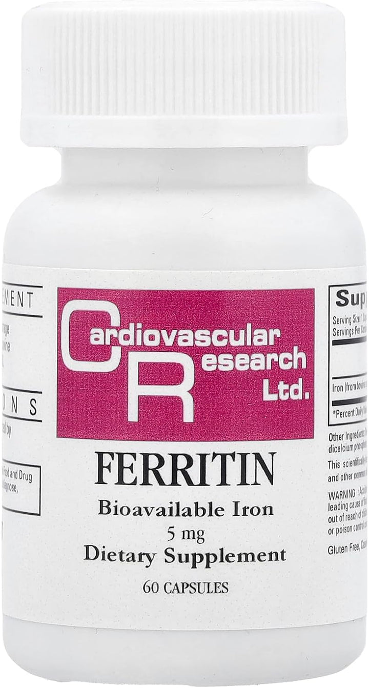 Cardiovascular Research Ferritin Bioavailable Iron 5 mg dietary supplement bottle with 60 capsules