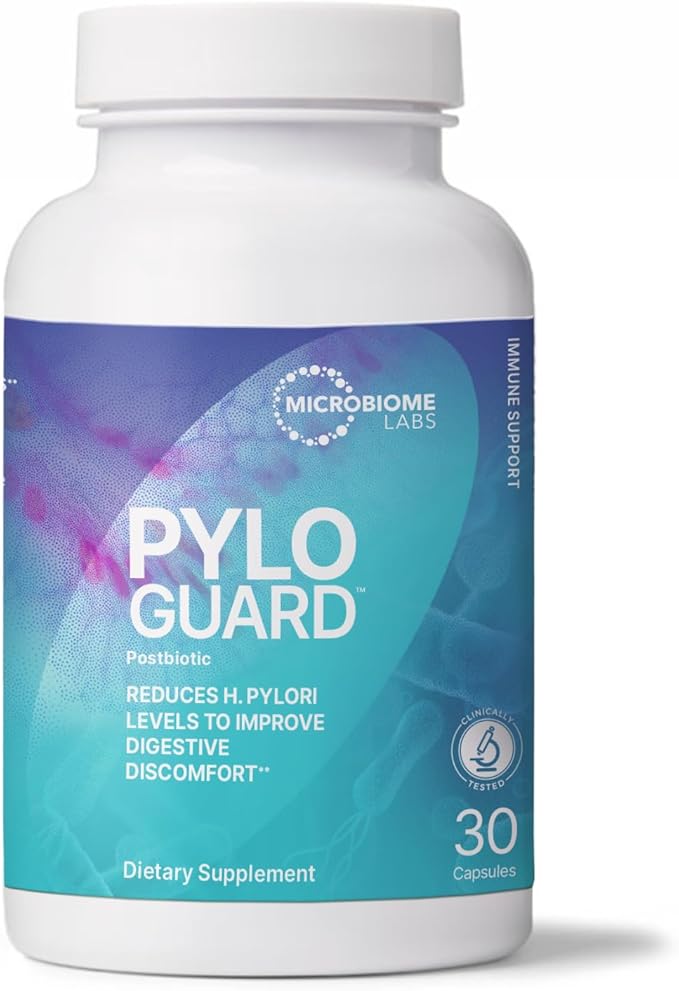 Microbiome Labs PyloGuard 30 Capsules bottle for digestive support and H. pylori balance.