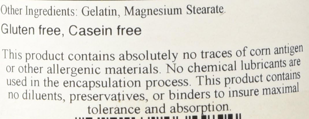 Ecological Formulas Vitamin C-1000 supplement ingredient label showing gluten-free and casein-free information.