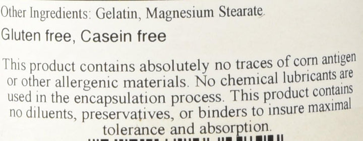 Ecological Formulas Vitamin C-1000 supplement ingredient label showing gluten-free and casein-free information.