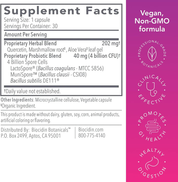 Biocidin Botanical Formulas ProFlora 4R Digestive Balance Gut Support 30 Caps