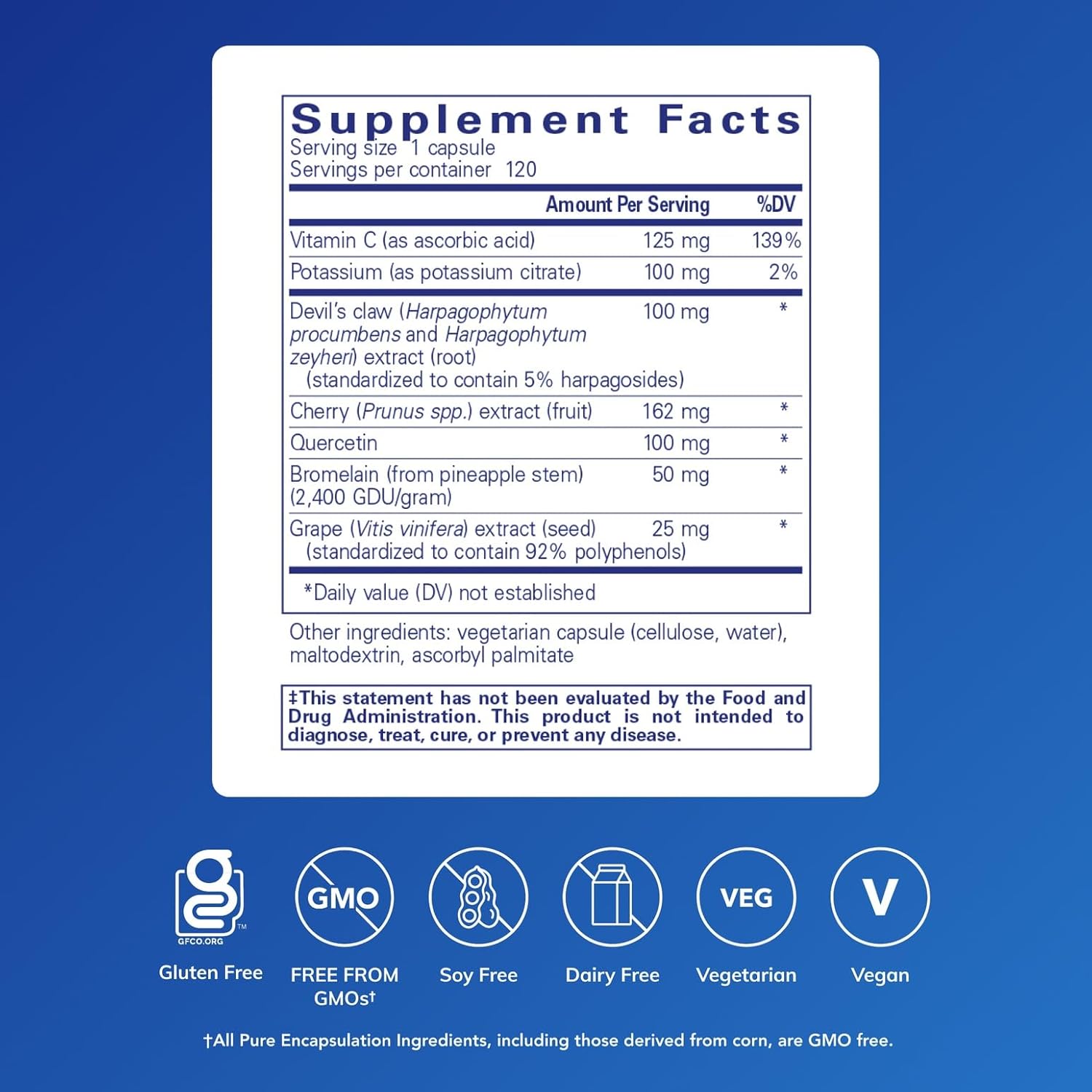 Pure Encapsulations Uric Acid Formula Herbal Vitamin Supplement 120 Capsules.