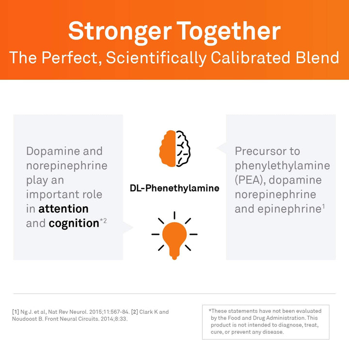 Infographic highlighting the benefits of DL-Phenethylamino for attention and cognition, showcasing a scientifically calibrated blend.