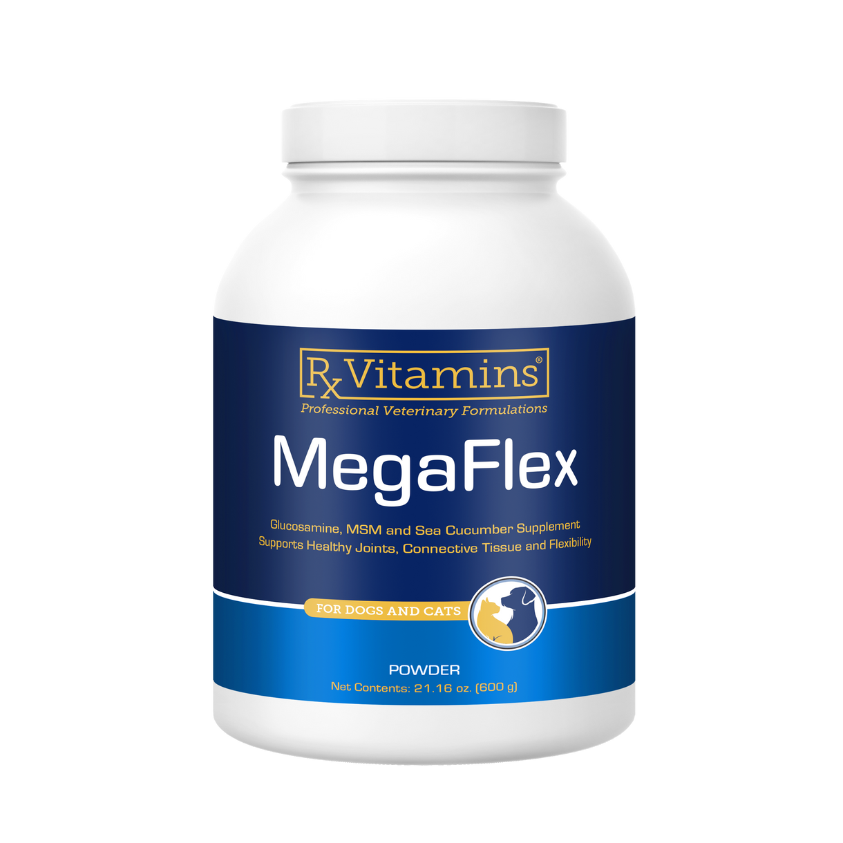 Rx Vitamins For Pets MegaFlex glucosamine powder for dogs and cats, 600g joint support supplement.