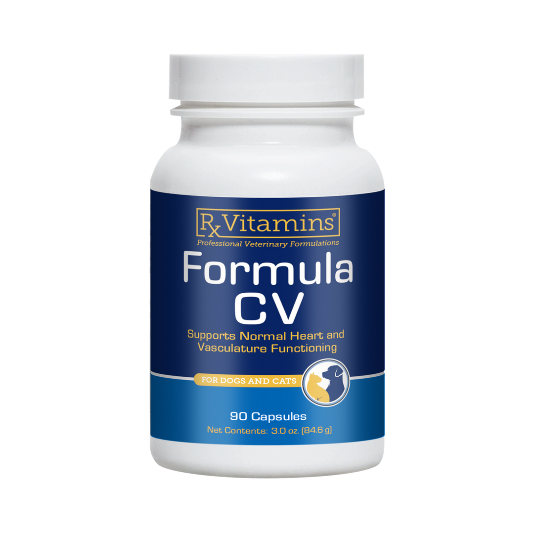 Rx Vitamins For Pets Formula CV Supplement 90 Capsules for Cats and Dogs, supports normal heart and vascular health.