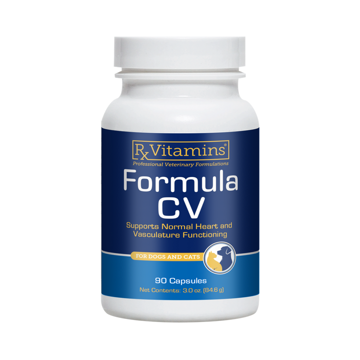 Rx Vitamins For Pets Formula CV Supplement 90 Capsules for Cats and Dogs, supports normal heart and vascular health.
