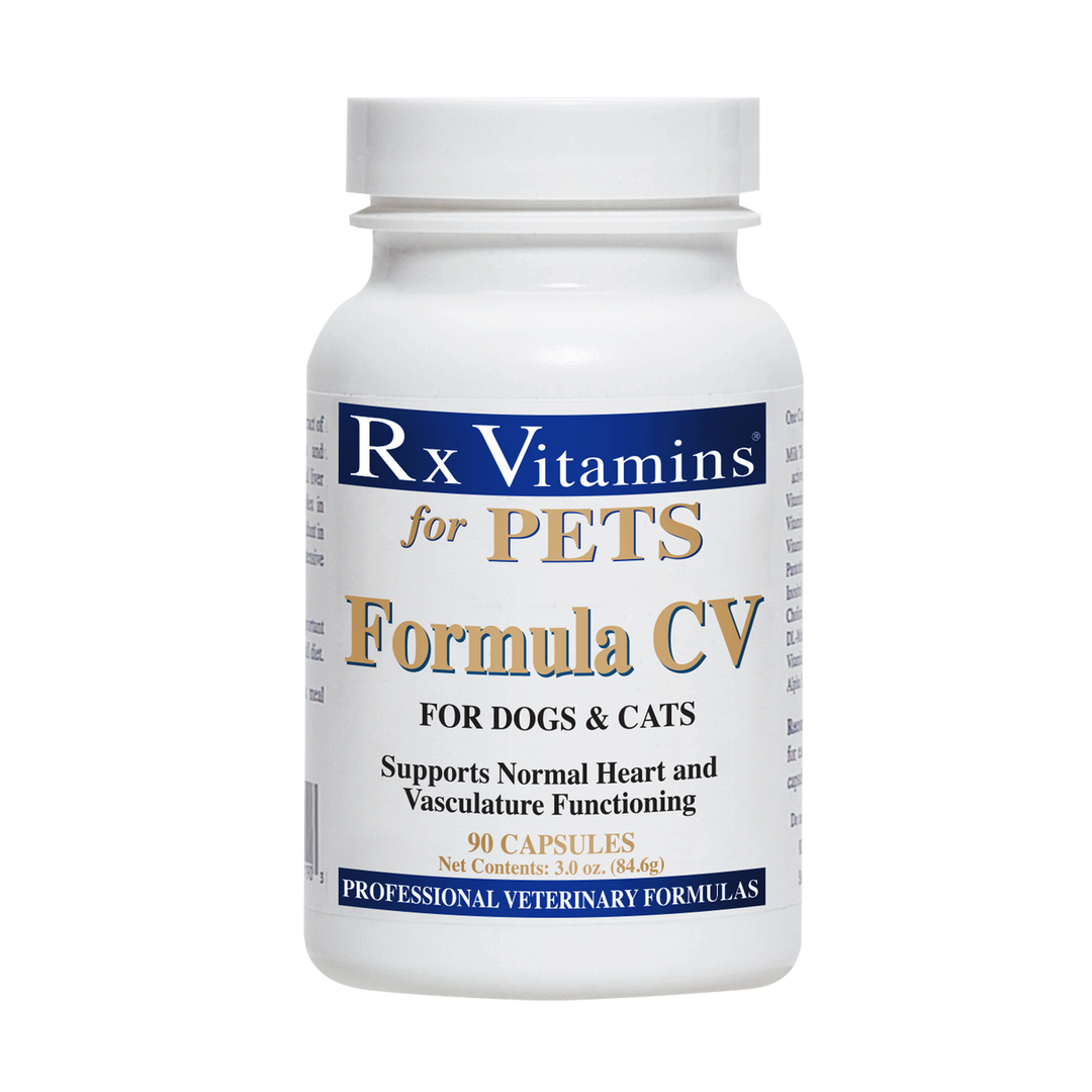 Rx Vitamins For Pets Formula CV Supplement 90 Capsules bottle for dogs and cats with heart and vascular support.