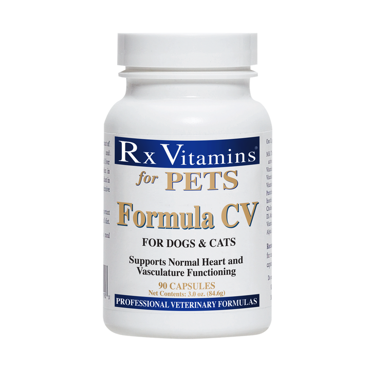 Rx Vitamins For Pets Formula CV Supplement 90 Capsules bottle for dogs and cats with heart and vascular support.