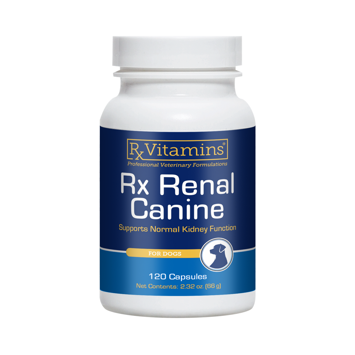 Rx Vitamins For Pets Rx Renal Canine Helps Kidney 120 Capsules for Dogs bottle, supports normal kidney function