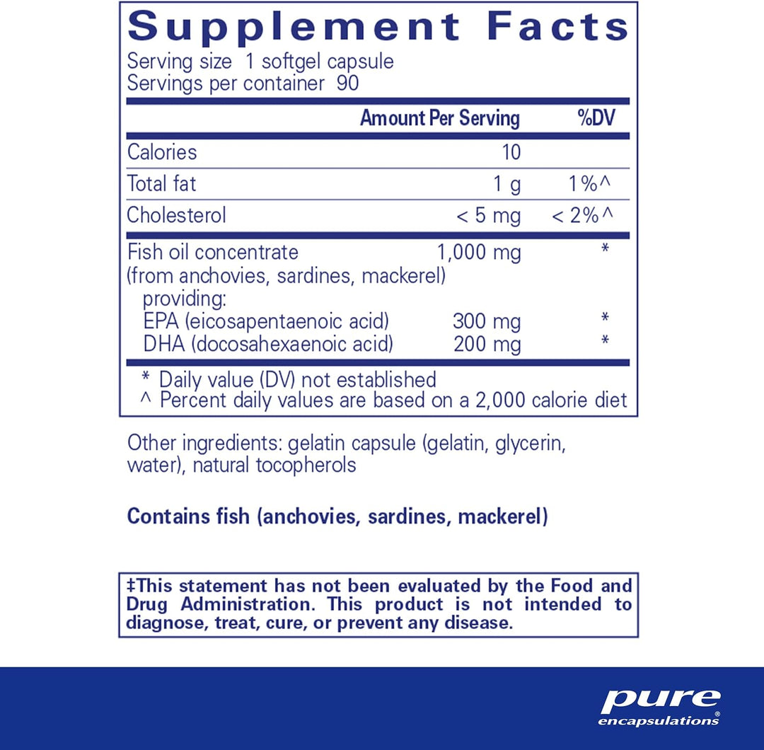 Pure Encapsulations EPA DHA Essentials Omega 3 for Heart Brain Wellness 90 Caps