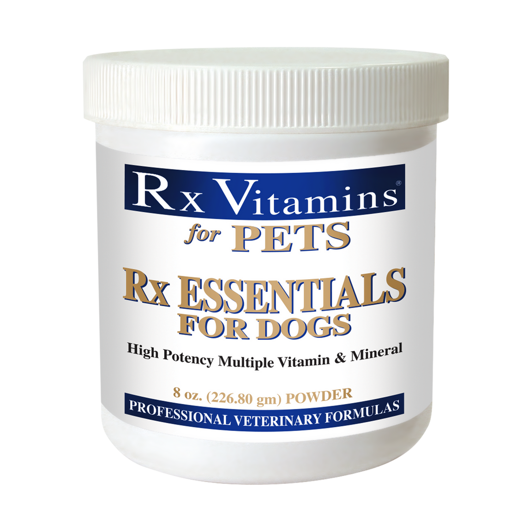 Rx Vitamins For Pets Rx Essentials 8 Oz nutritional support powder for dogs with vitamins, minerals, and antioxidants.