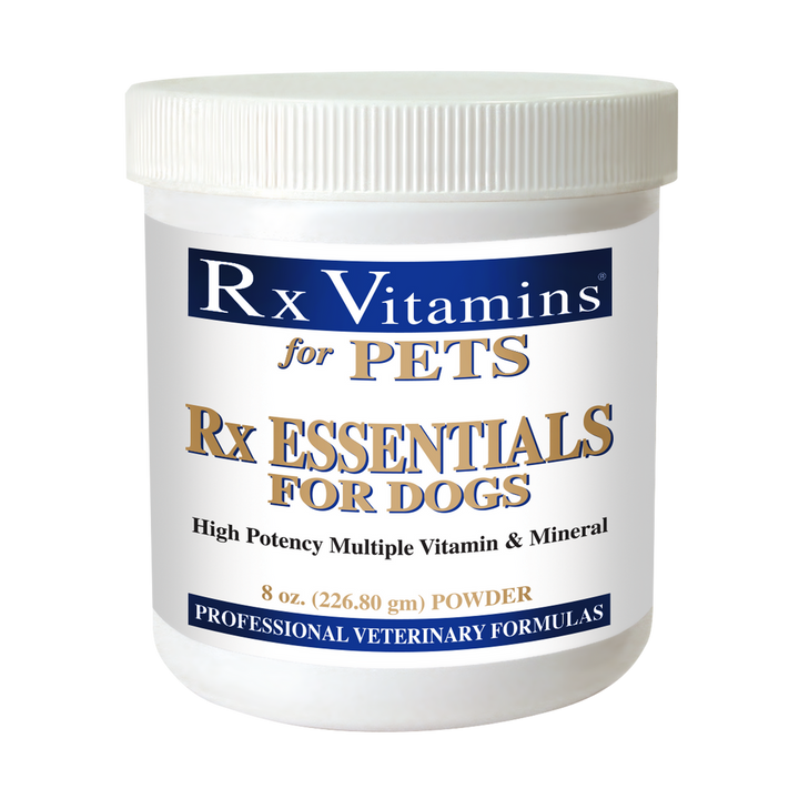 Rx Vitamins For Pets Rx Essentials 8 Oz nutritional support powder for dogs with vitamins, minerals, and antioxidants.