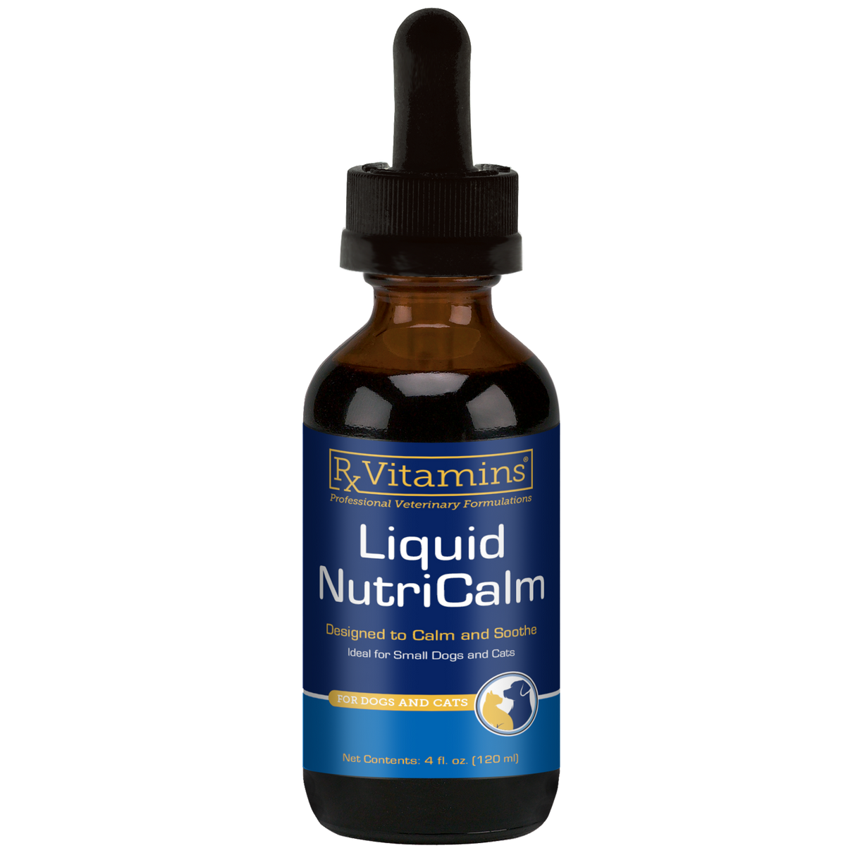 Rx Vitamins For Pets Liquid Nutricalm Natural Relief for Pets, designed to calm and soothe small dogs and cats.