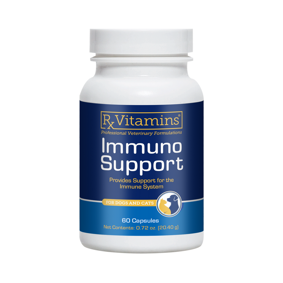 Rx Vitamins for Pets Immuno Support 60 Caps bottle for dogs and cats, providing immune system support.