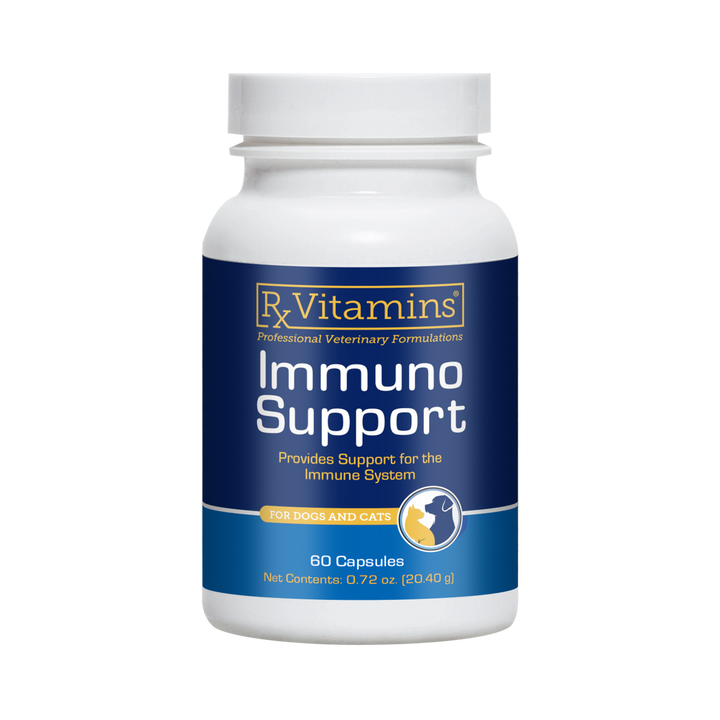 Rx Vitamins for Pets Immuno Support 60 Caps bottle for dogs and cats, providing immune system support.