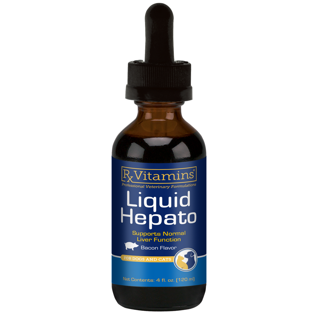 Rx Vitamins For Pets Hepato Liquid 4 Oz Bacon Flavor Liver Support for dogs and cats.