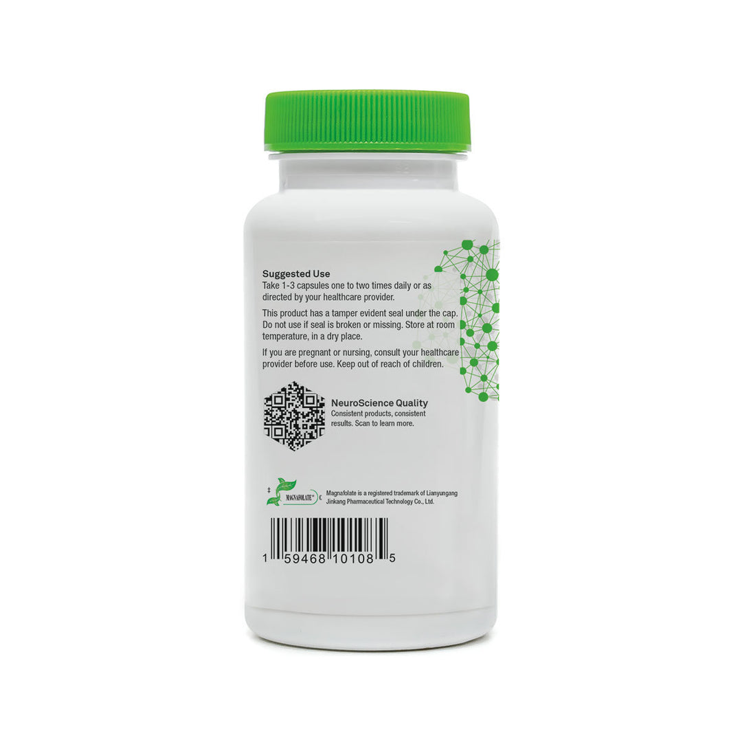 NeuroScience AdreCor Adrenal Energy Support supplement bottle back, includes dosage instructions and QR code.
