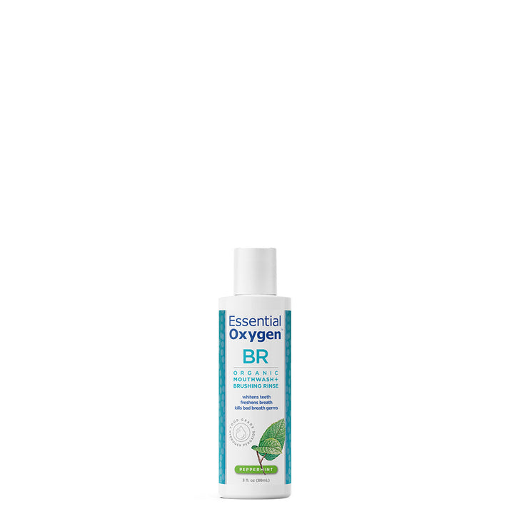 Essential Oxygen Brushing Rinse 3 oz bottle for fresh breath and oral health.