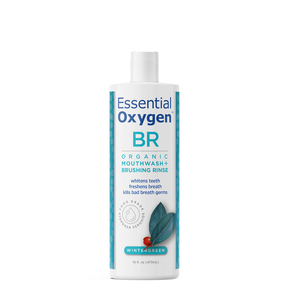 Essential Oxygen Brushing Rinse 16oz organic mouthwash for fresh breath and oral health with wintergreen flavor