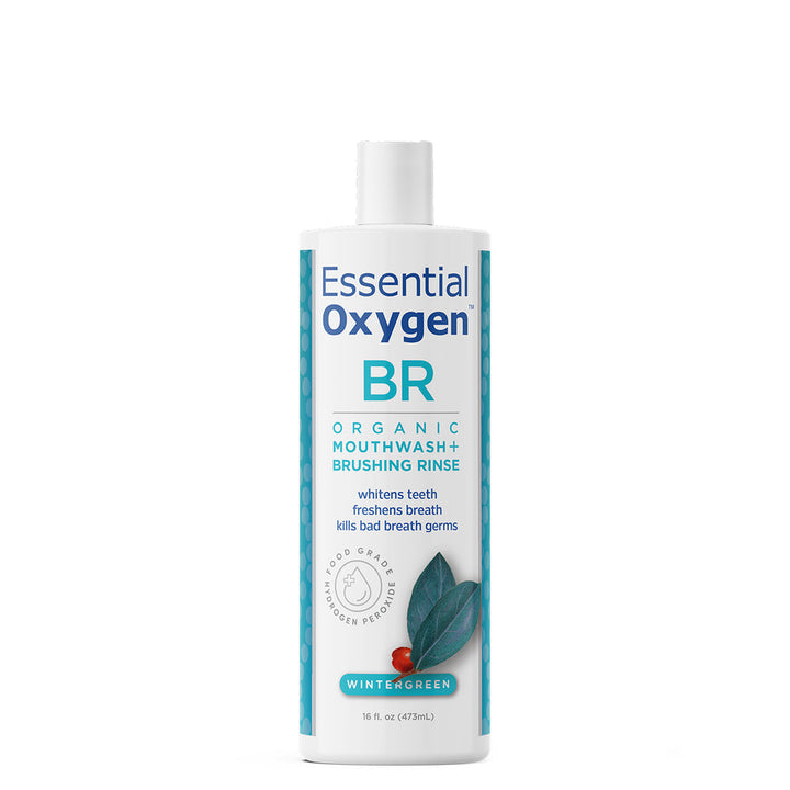 Essential Oxygen Brushing Rinse 16oz organic mouthwash for fresh breath and oral health with wintergreen flavor