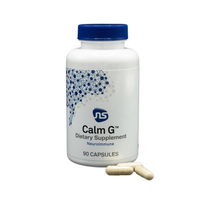 NeuroScience Calm G NeuroImmune 90 capsules dietary supplement bottle for stress reduction and metabolic health.