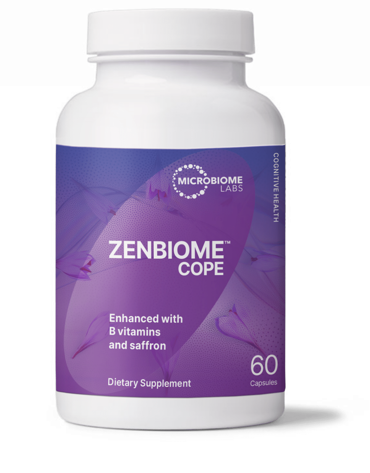 Microbiome Labs ZenBiome Cope 60 Capsules dietary supplement for emotional balance with B vitamins and saffron