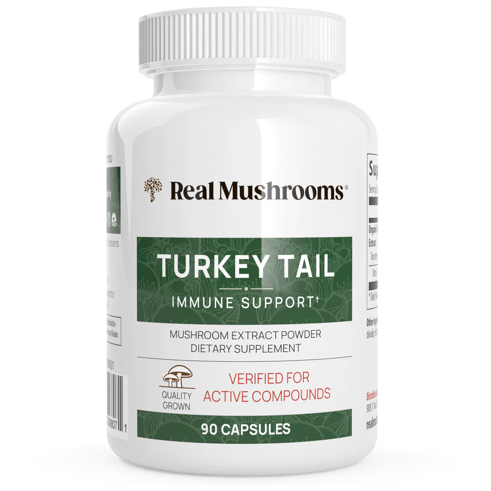 Real Mushrooms Turkey Tail Extract Immune Support 90 Capsules dietary supplement bottle