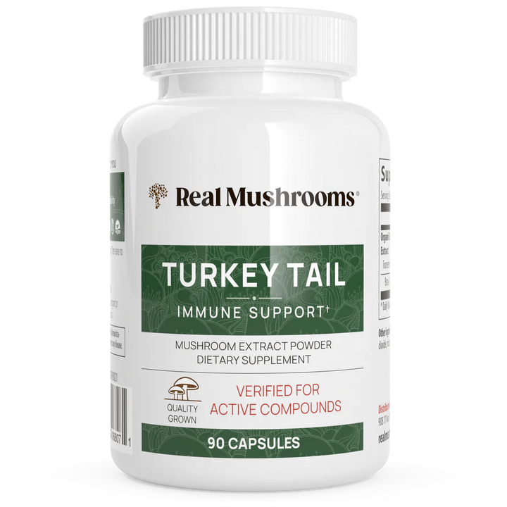 Real Mushrooms Turkey Tail Extract Immune Support 90 Capsules dietary supplement bottle
