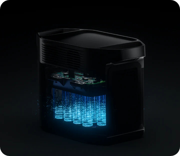 EcoFlow RIVER 2 Pro Portable Power Station 768Wh with Solar Panel illuminated design showcasing internal components.