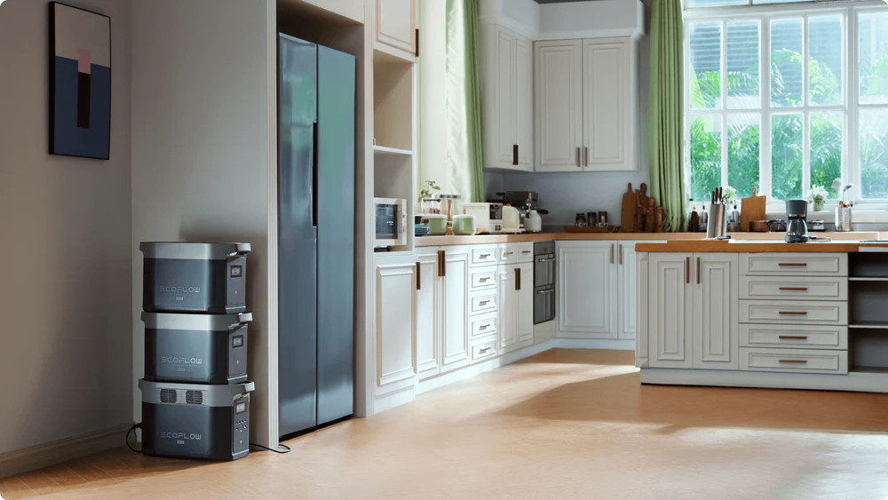 EcoFlow DELTA 2 Max Power Station with Smart Extra Battery in modern kitchen setting