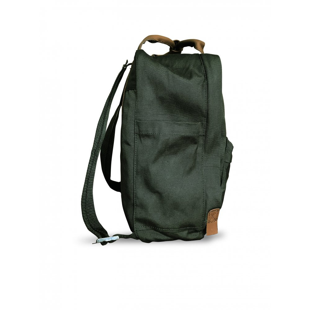 Faraday Cavestock Daypack No. 66 Olive RFID Blocking Backpack side view showcasing its design and features.