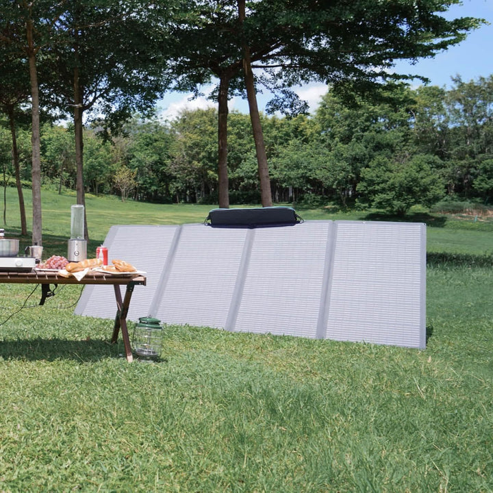 EcoFlow 400W Solar Panel Self Supporting Waterproof Recharge Power Stations in a lush outdoor setting.