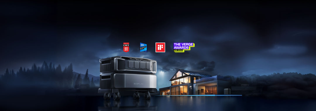 EcoFlow DELTA Pro Ultra With Extra Battery Kit showcased in a modern home during nighttime.