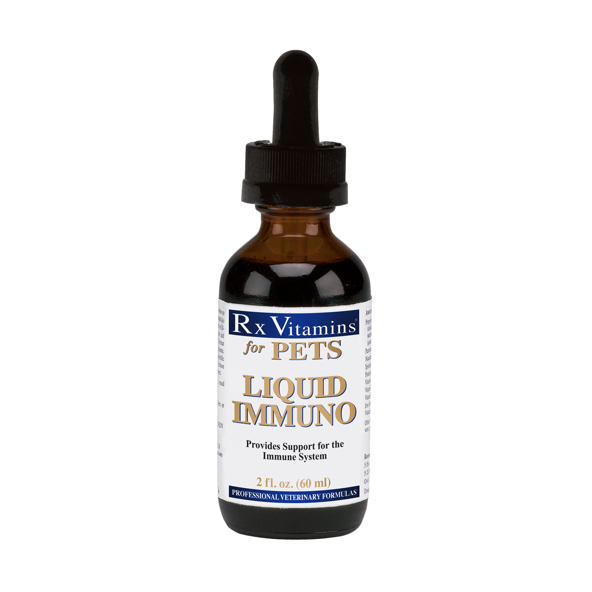 Rx Vitamins For Pets Liquid Immuno Original 2 OZ bottle supporting immune health for cats and dogs.