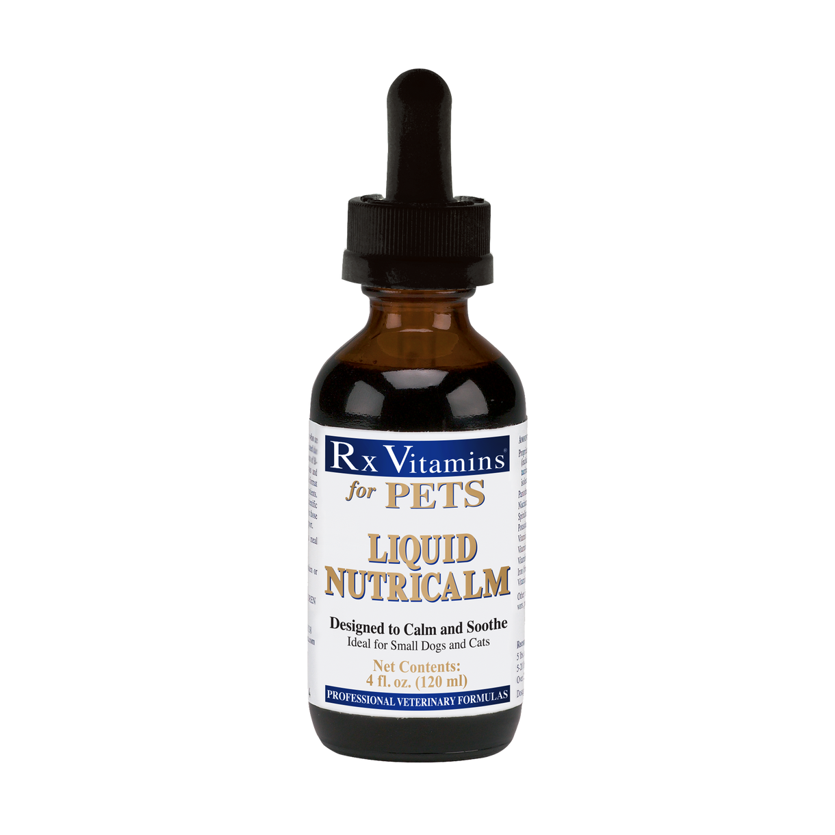 Rx Vitamins For Pets Liquid Nutricalm bottle for pets, natural relief for stress in small dogs and cats.
