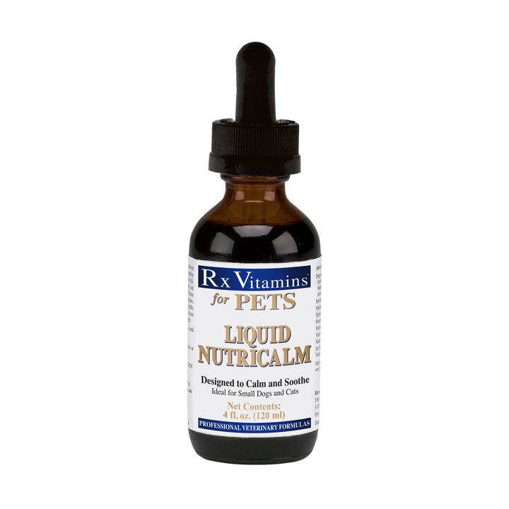 Rx Vitamins For Pets Liquid Nutricalm bottle for pets, natural relief for stress in small dogs and cats.