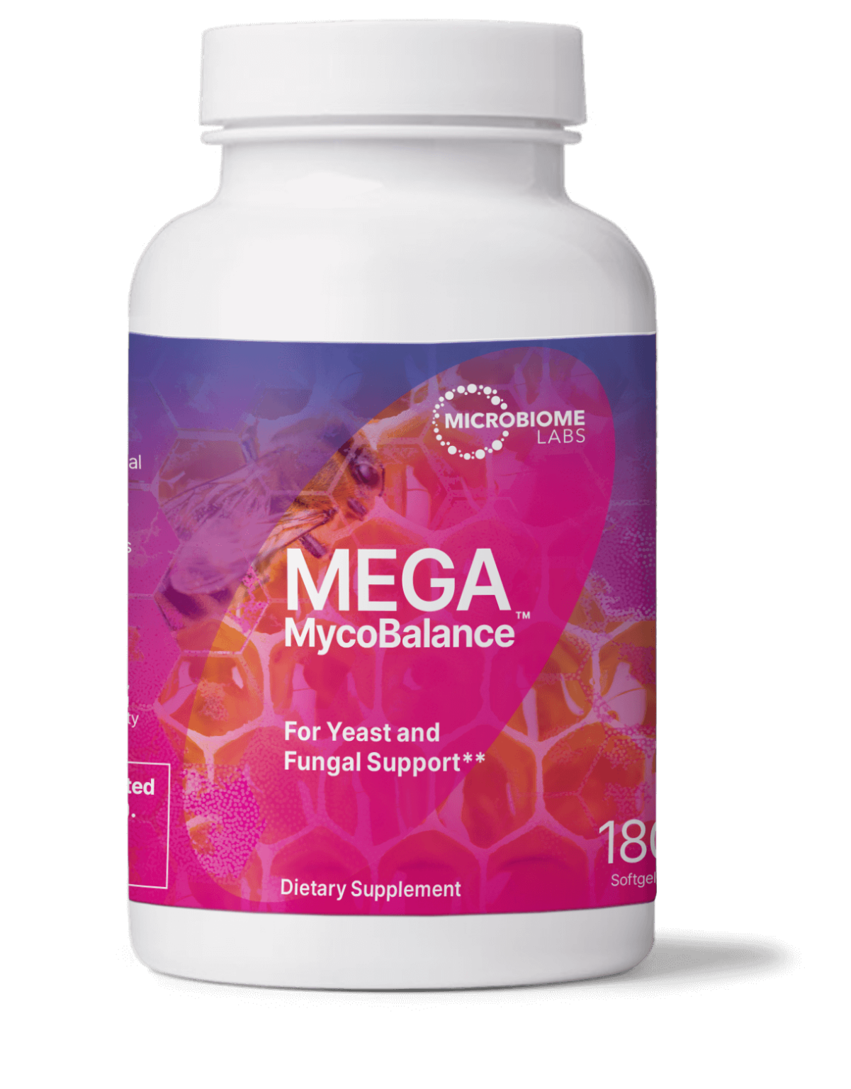 Microbiome Labs MegaMycoBalance 180 Caps for yeast and fungal support supplement bottle.