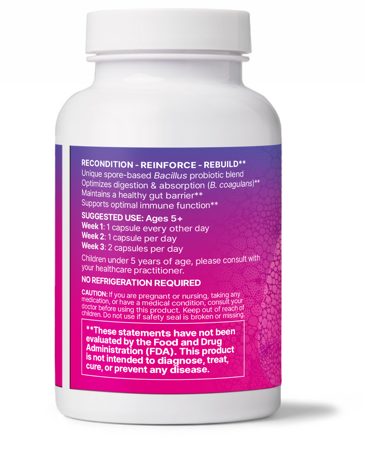 Microbiome Labs MegaSporeBiotic Probiotics Digestive Health supplement bottle with dosage instructions.