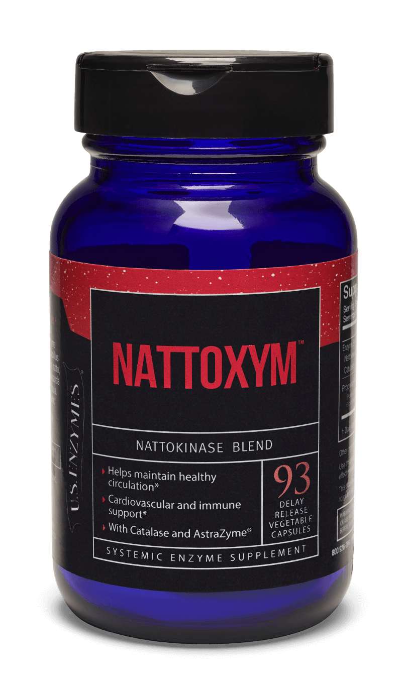 Master Supplements US Enzymes NATTOXYM 93 Capsules Nattokinase Blend supplement bottle with mineral base.