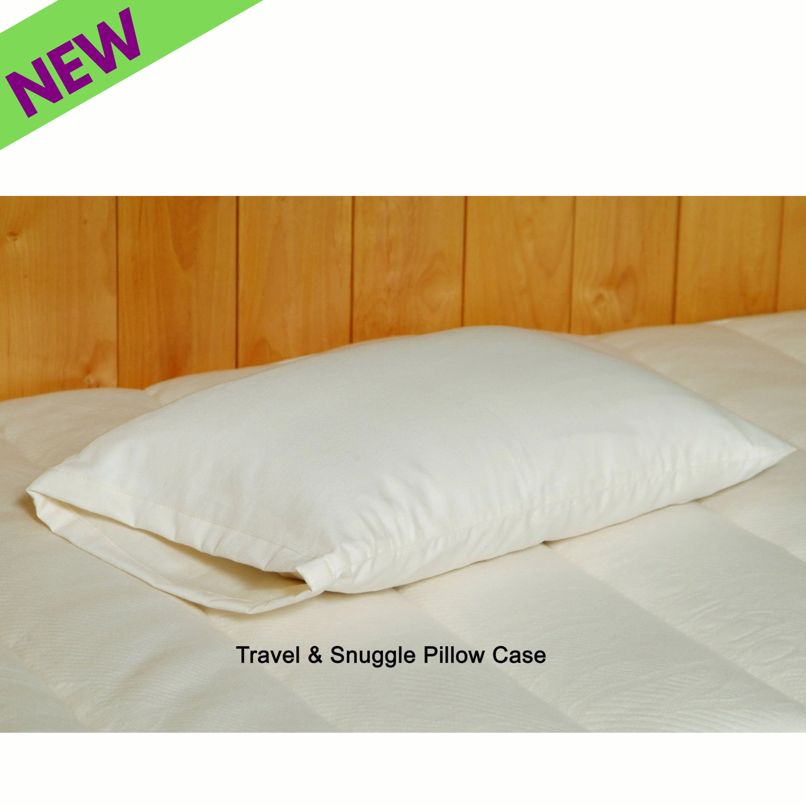 Holy Lamb Organics Travel & Snuggle Pillow Cases & Covers on a bed, made of 100% organic cotton.