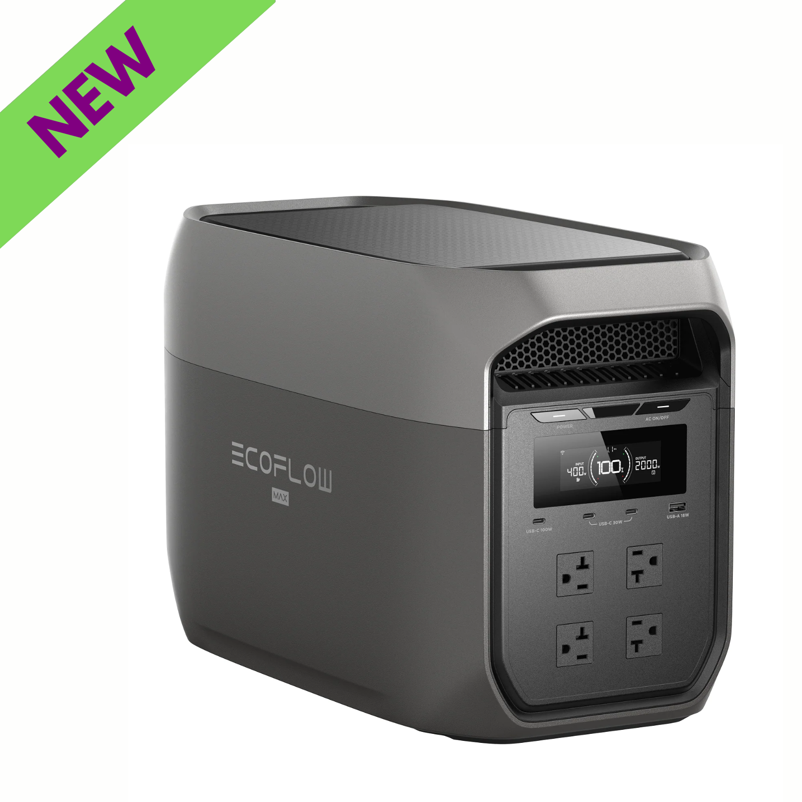 EcoFlow DELTA 3 Max Portable Power Station 2048Wh Backup Energy Supply with new design and multiple outlets.