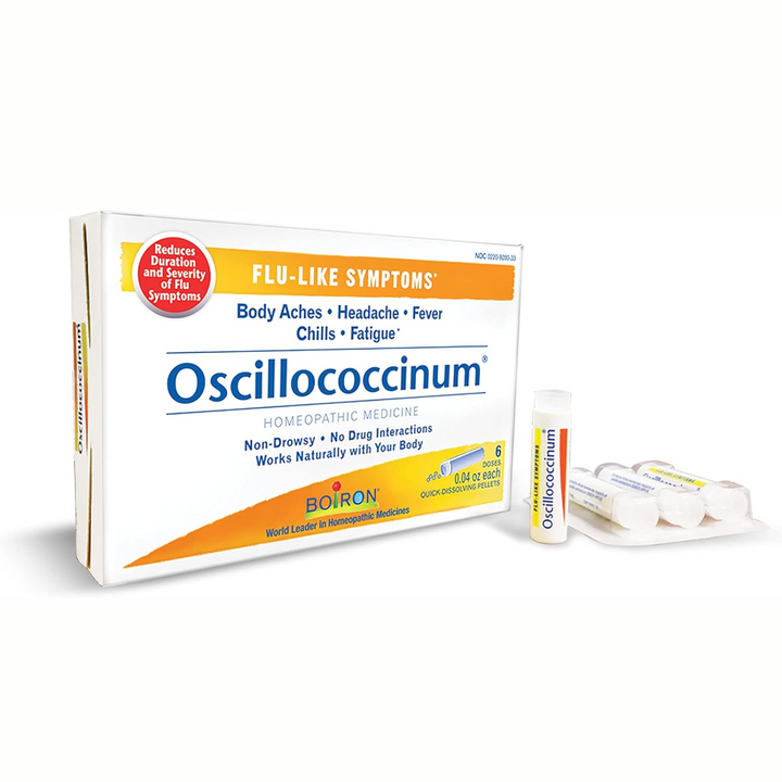 Boiron Laboratories Oscillococcinum 6 homeopathic medicine for flu-like symptoms, body aches, headache, fever, chills.