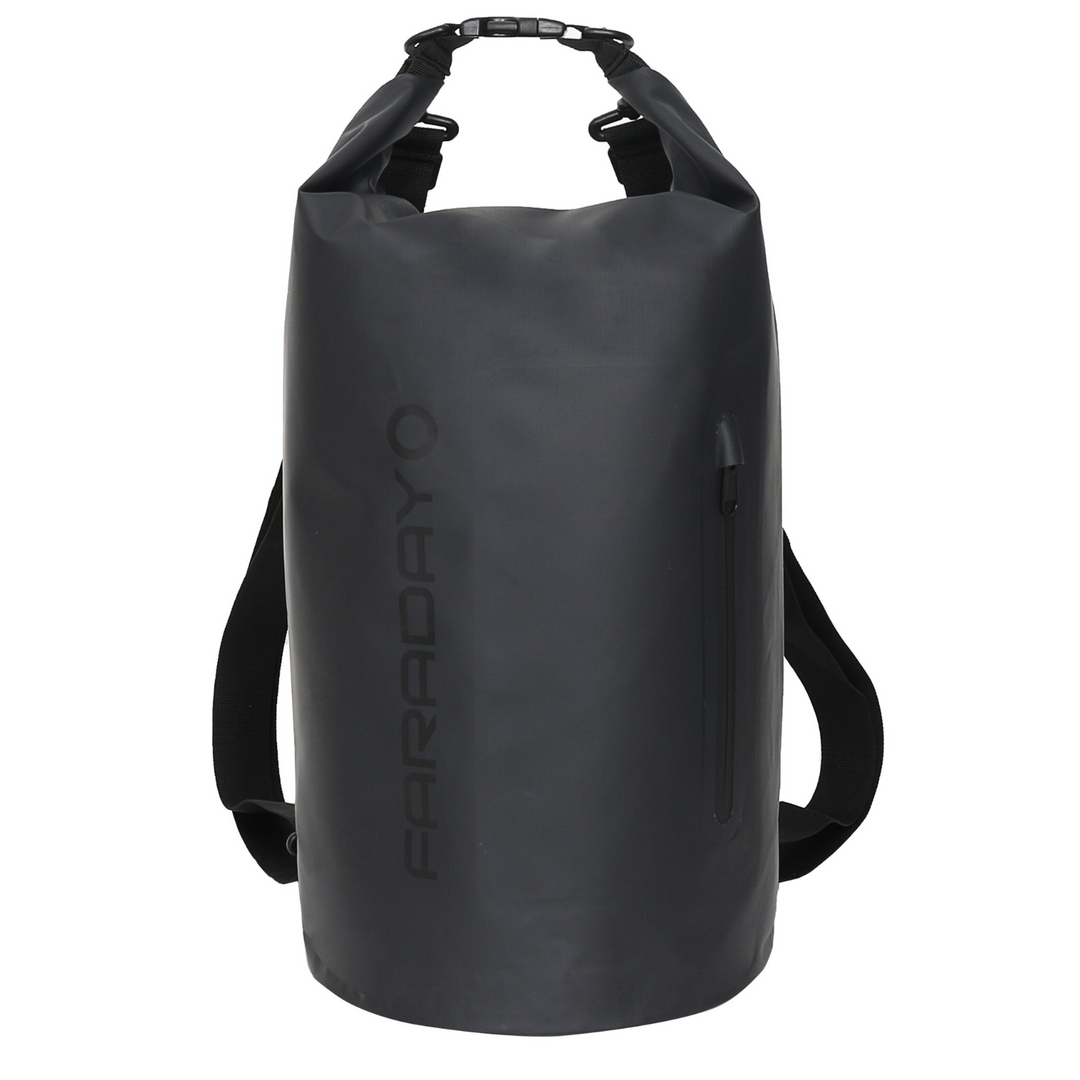 Faraday Dry Bag Sling Pack 10L waterproof backpack in stealth black color for outdoor adventures.