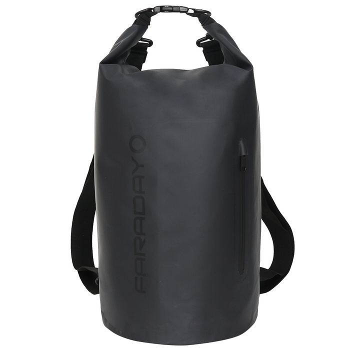 Faraday Dry Bag Sling Pack 10L waterproof backpack in stealth black color for outdoor adventures.