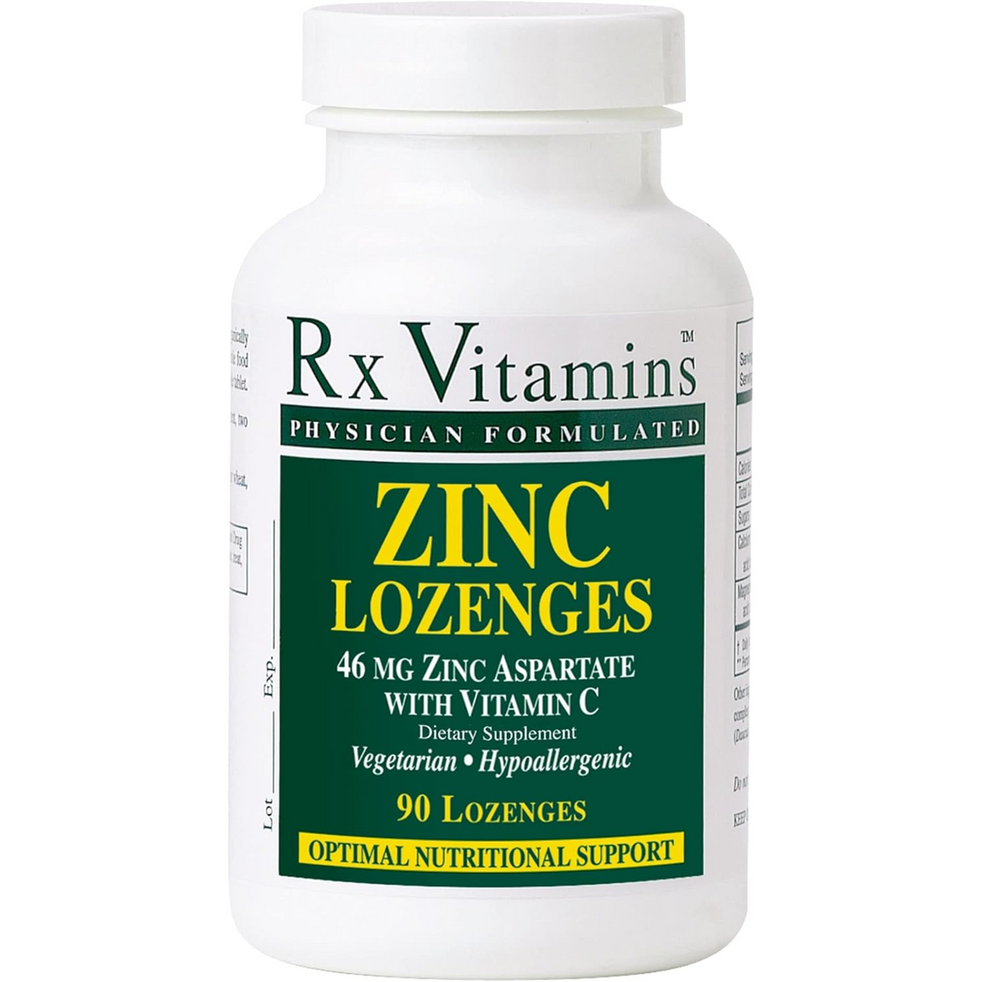 Rx Vitamins Zinc Lozenges 46 MG Zinc Aspartate Vitamin C 90 Lozenges bottle for optimal nutritional support.